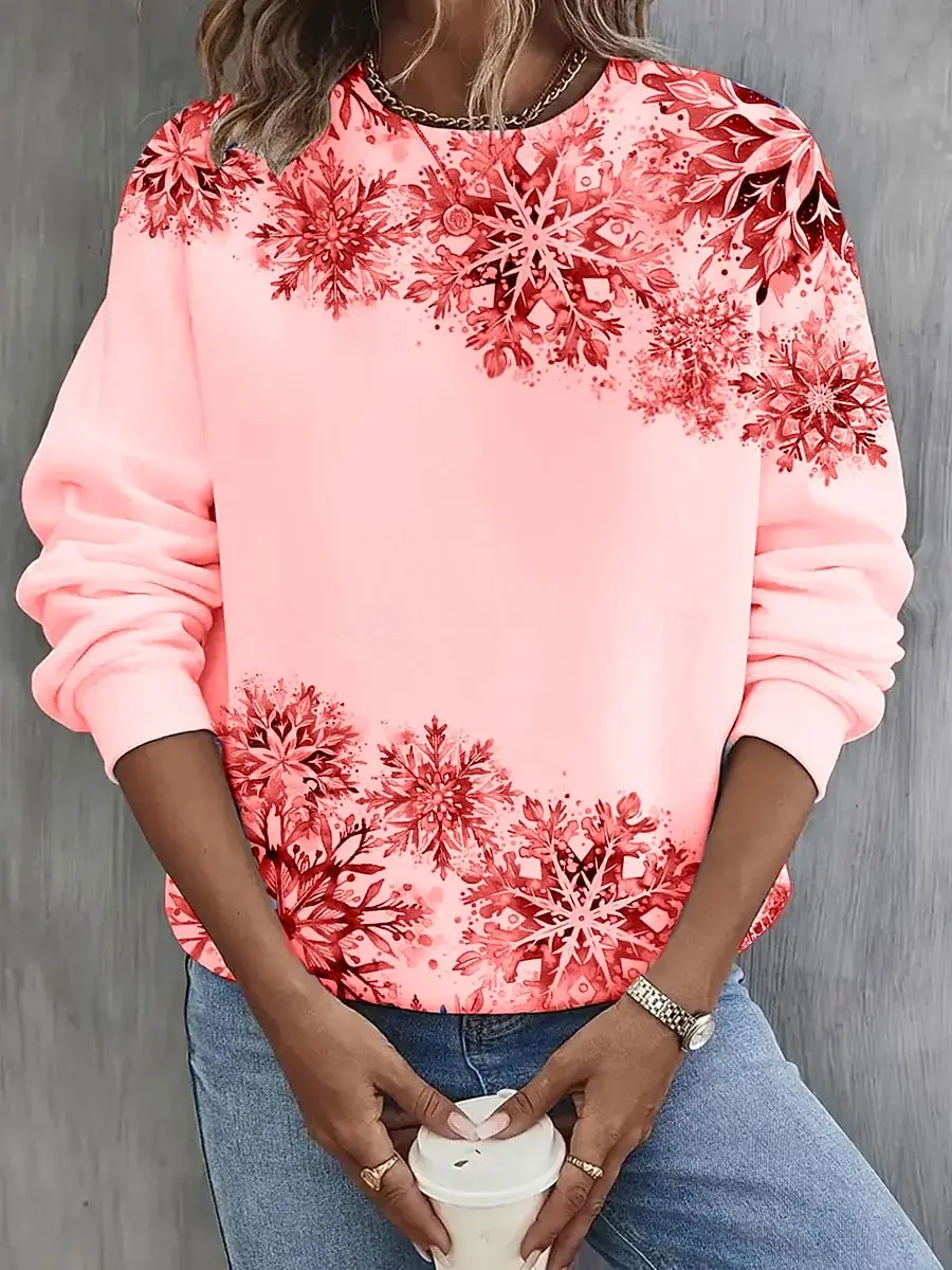 Autumn Snowflake 3d Print Long Sleeve T-Shirt Women's Clothing Long Sleeve T-shirt Fashion Casual Oversized Tops Tees Female