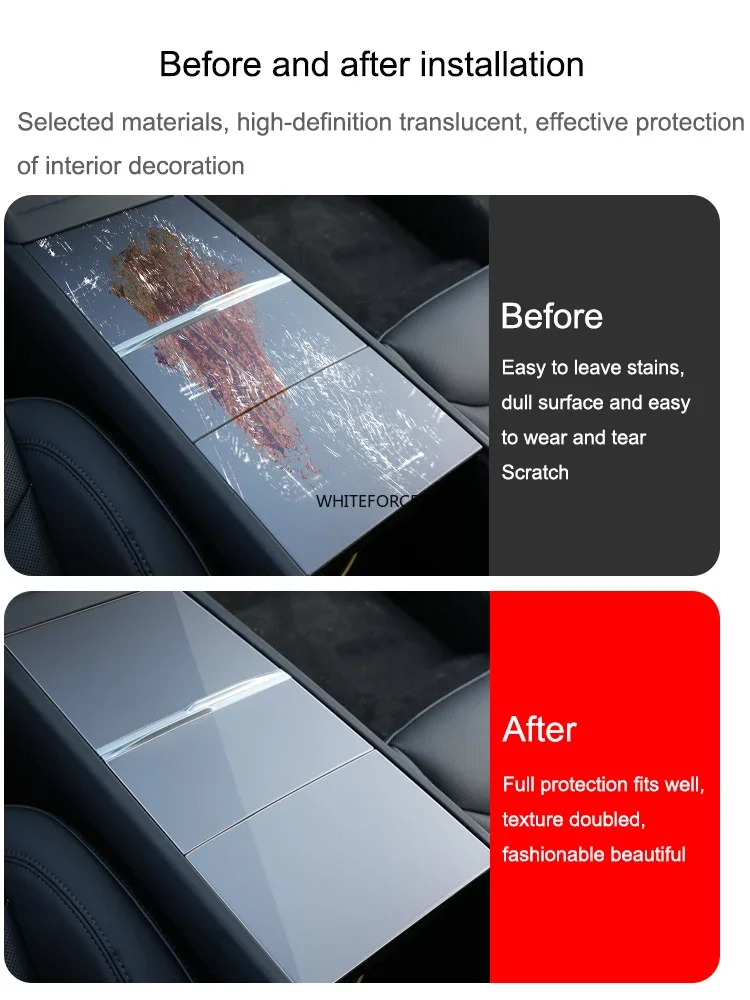 For Model 3 Highland 2023-2024 Central Control Anti-scratch Protective Film Model3+ Center Console Panel Sticker TPU 3PCS Films