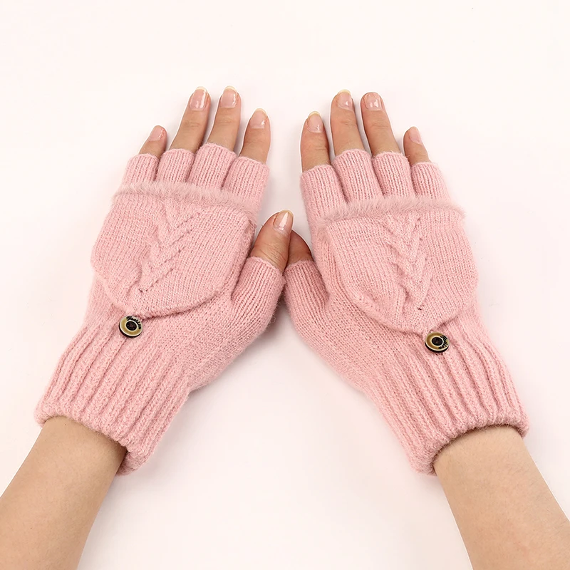 Winter Gloves New Fingers Free Gloves Knitted Flip Fingerless Exposed Finger Thick Glove Winter Warm Thickening Mitts