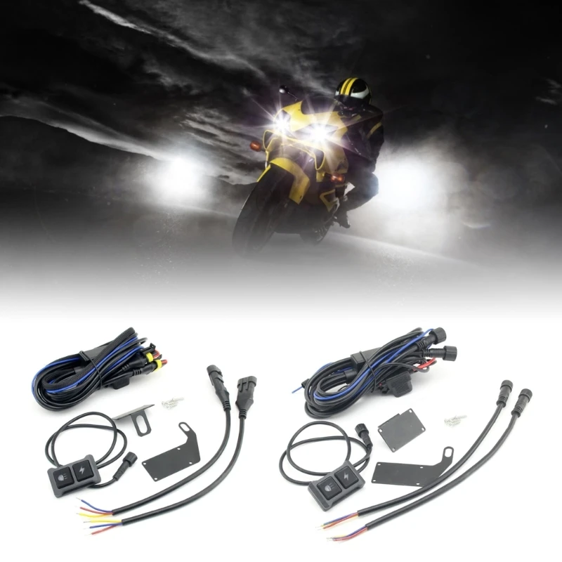 Motorbike LED Spotlight Fog Light Wiring Harness Cable Relays Wire Wired Switch High And Low Beam with Flash Controller