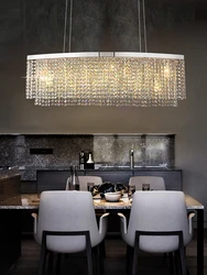 Luxury Crystal Tassel Chrome Golden Ceiling Chandeliers Hanging Lamps Light Fixture Lustre Home Decor Oval for Dining Table