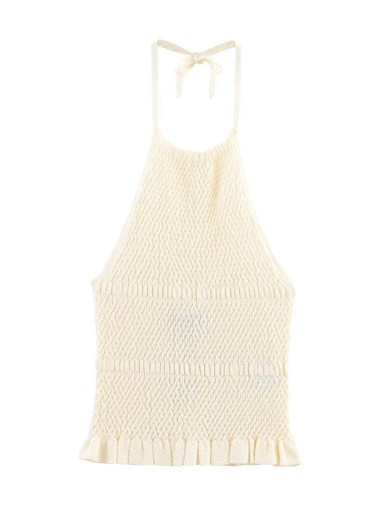 

European style new women's fashion versatile temperament knitted halter collar simple sleeveless casual tops