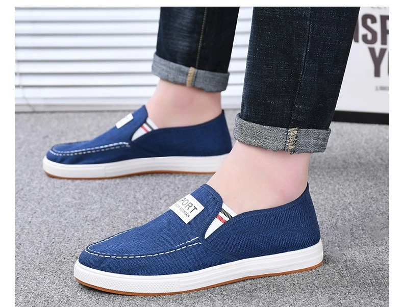 Herren-Slipper aus Canvas, atmungsaktives Obermaterial, leichte, rutschfeste Gummisohle, Sport-Label-Dekor, flache Freizeitschuhe für den täglichen Gebrauch. – Detail 10