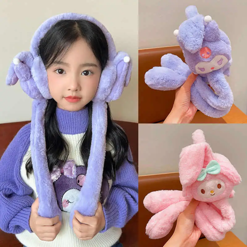 

Толстые теплые наушники Hello Kitty Sanrio Ears Move Anime Kawaii Kuromi Melody, зимние мягкие модные милые девушки, студенческий праздничный подарок