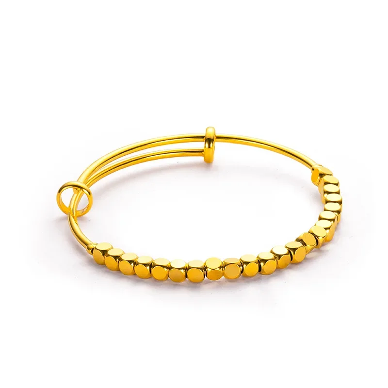 9999 real gold 24K yellow gold Small Square Beads Push-Pull Bracelet