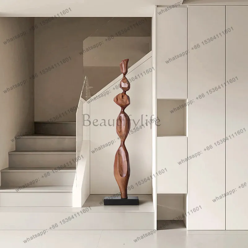 yj21 Bed and breakfast hotel solid wood sculpture artwork floor-to-ceiling ornaments living room entrance vertical height