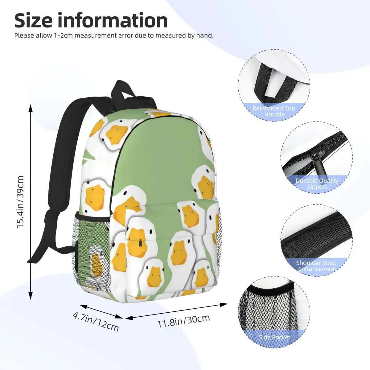 Cartoon Popular Goose Animal Backpack Student BookBag Children School Bag Computer Shoulder Bags for Men Women