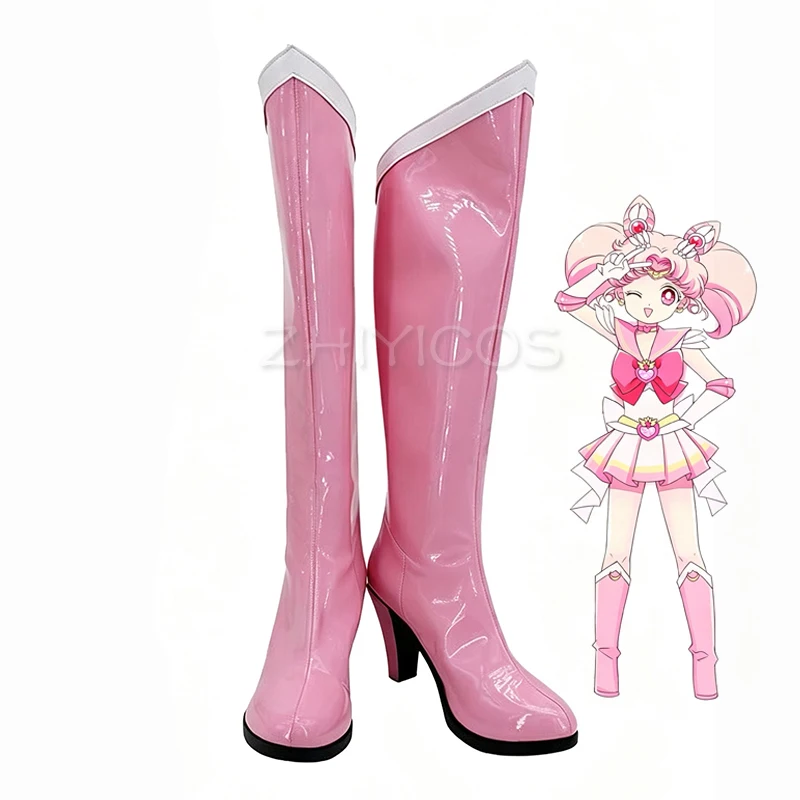 zhiyicos-アニメちびうさコスプレ靴セーラーチビムーンコスプレブーツピンクの靴ハロウィンパーティー靴女性のためのカスタマイズ