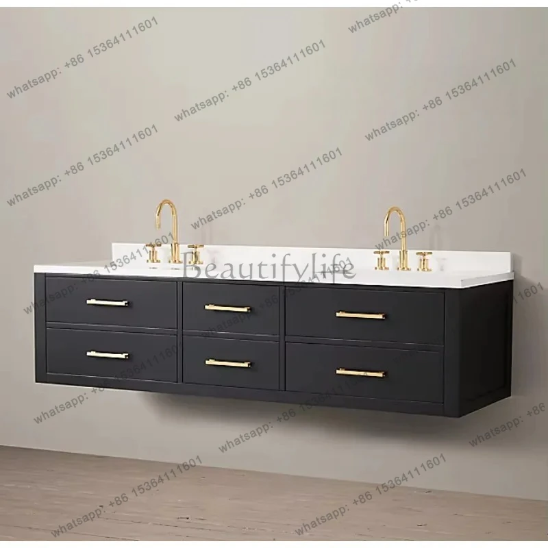 

Italian light luxury solid wood bathroom cabinet American country retro bathroom cabinet Nordic simple cabinet