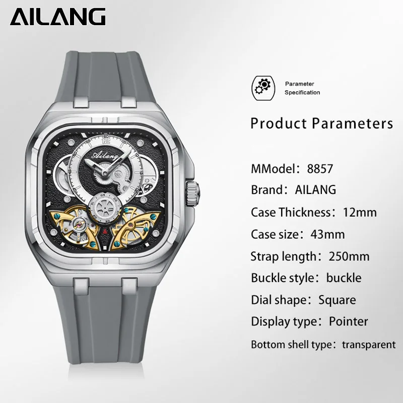 Nowe męskie zegarki automatyczne AILANG - kwadratowy mechaniczny tourbillon, wodoszczelny, szafirowe szkło, zegarek sportowy męski