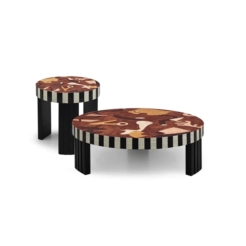 Medieval style veneer hand-painted round coffee table small apartment solid wood living room household coffee table
