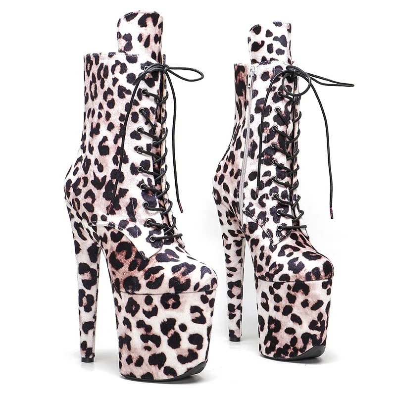 

Leecabe 20CM/8inch Leopard upper High Heel platform Boots closed stripper heel Pole Dance hight boot