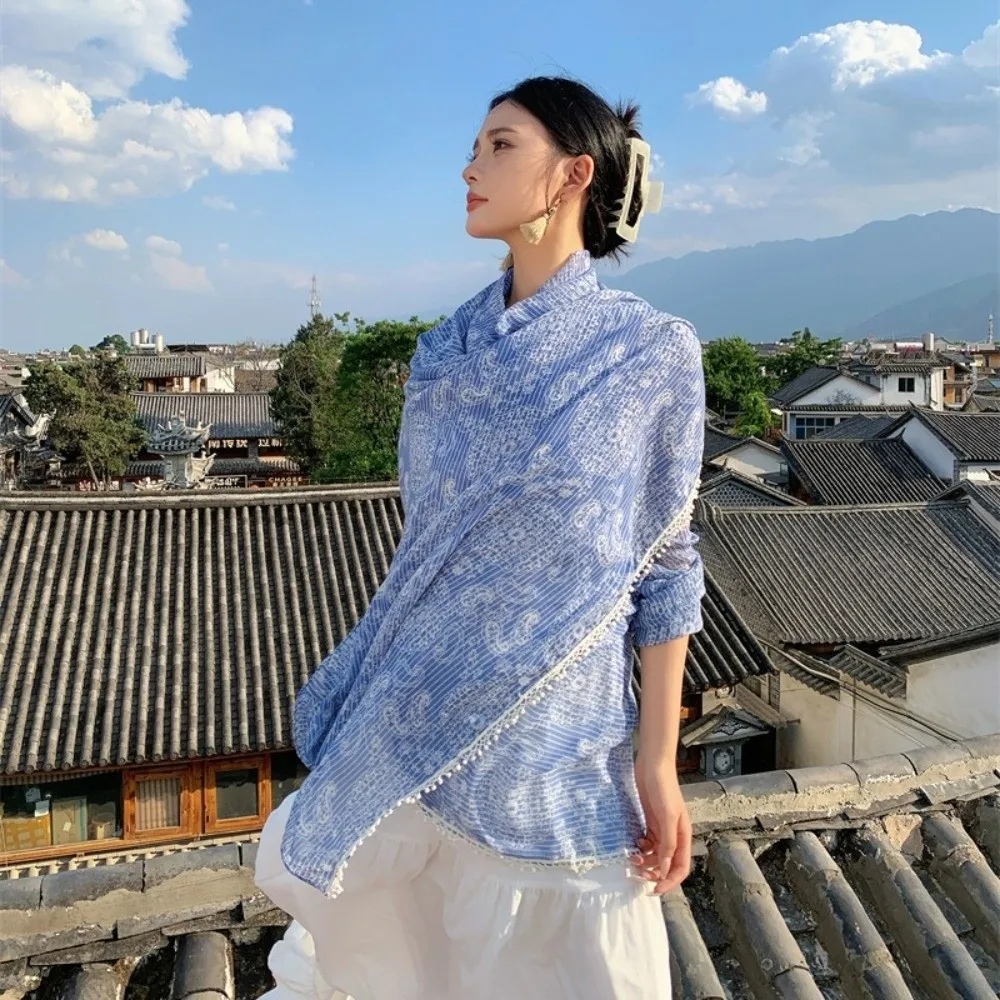 

Elegant Sun Protection Paisley Shawl Head Wraps Floral Sunscreen Shawl Thin Printed Beach Scarf Outdoor