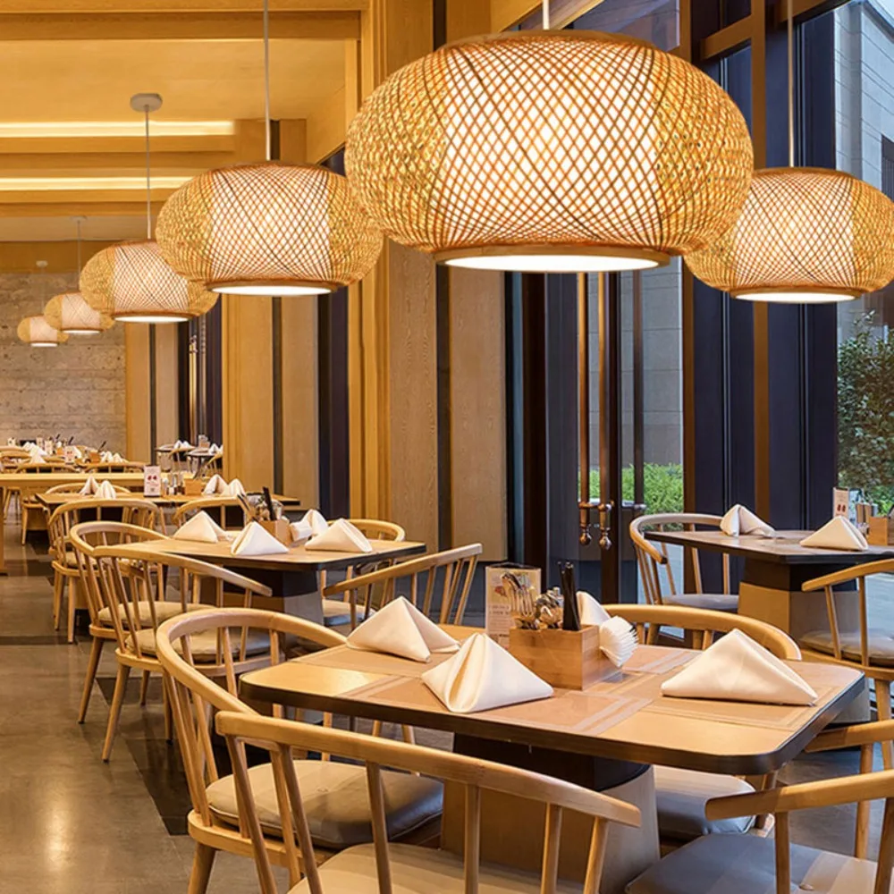 ريفي مزرعة الخيزران قلادة ضوء كبير تجهيزات ضوء السقف المنسوجة الروطان الثريا لغرفة المعيشة غرفة الطعام المطبخ #1