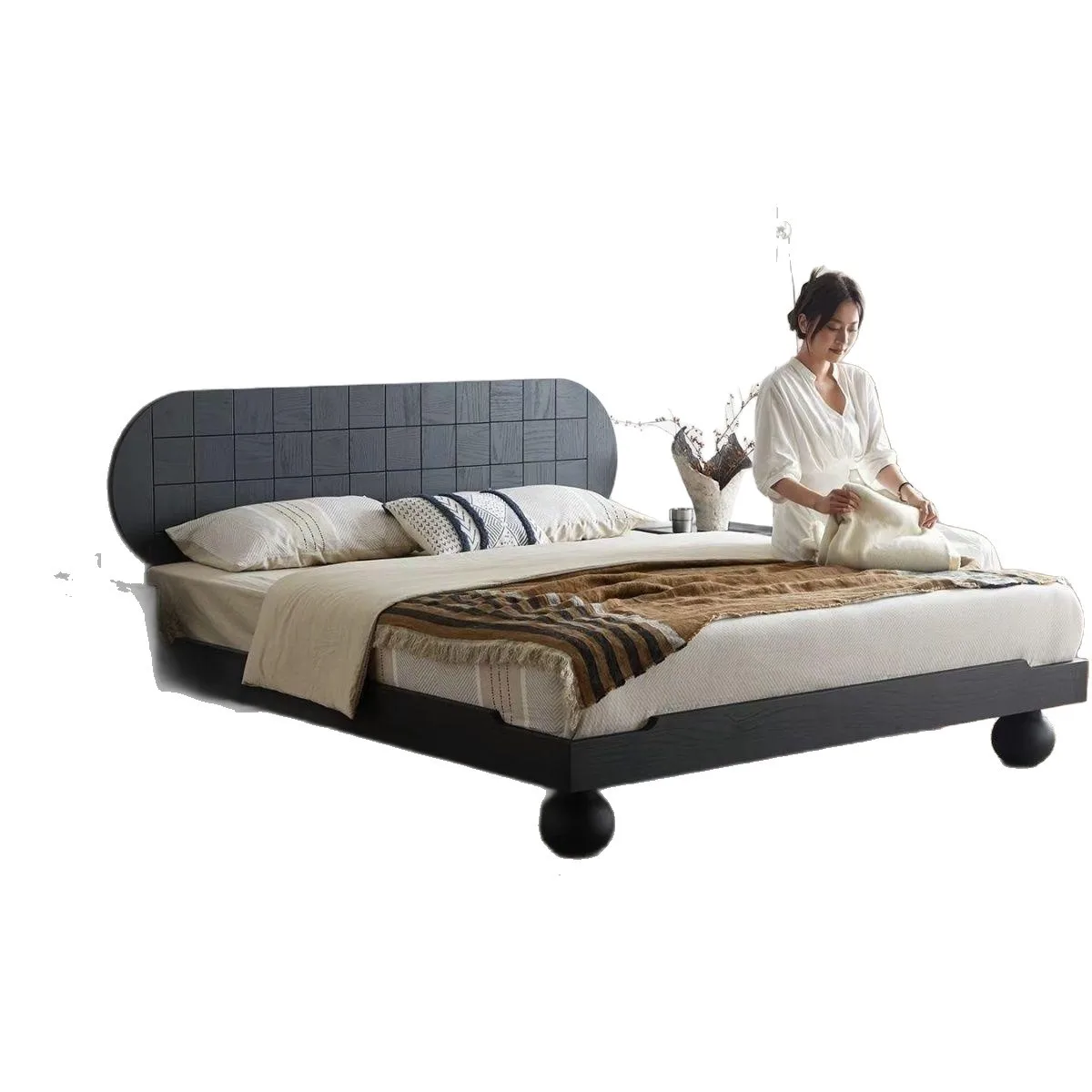 Medieval style solid wood  French Ailuo bed household simple wedding bed double  edge short master bedroom retro