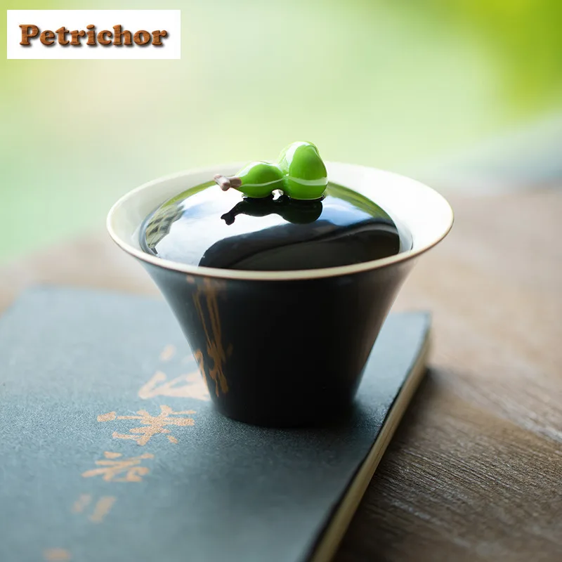 

130ml Plant Ash Glazed Gourd Gaiwan Boutique Tea Tureen Tea Bowl with Lid Kit Tea Maker Cover Bowl Kung Fu Tea Set Ornaments