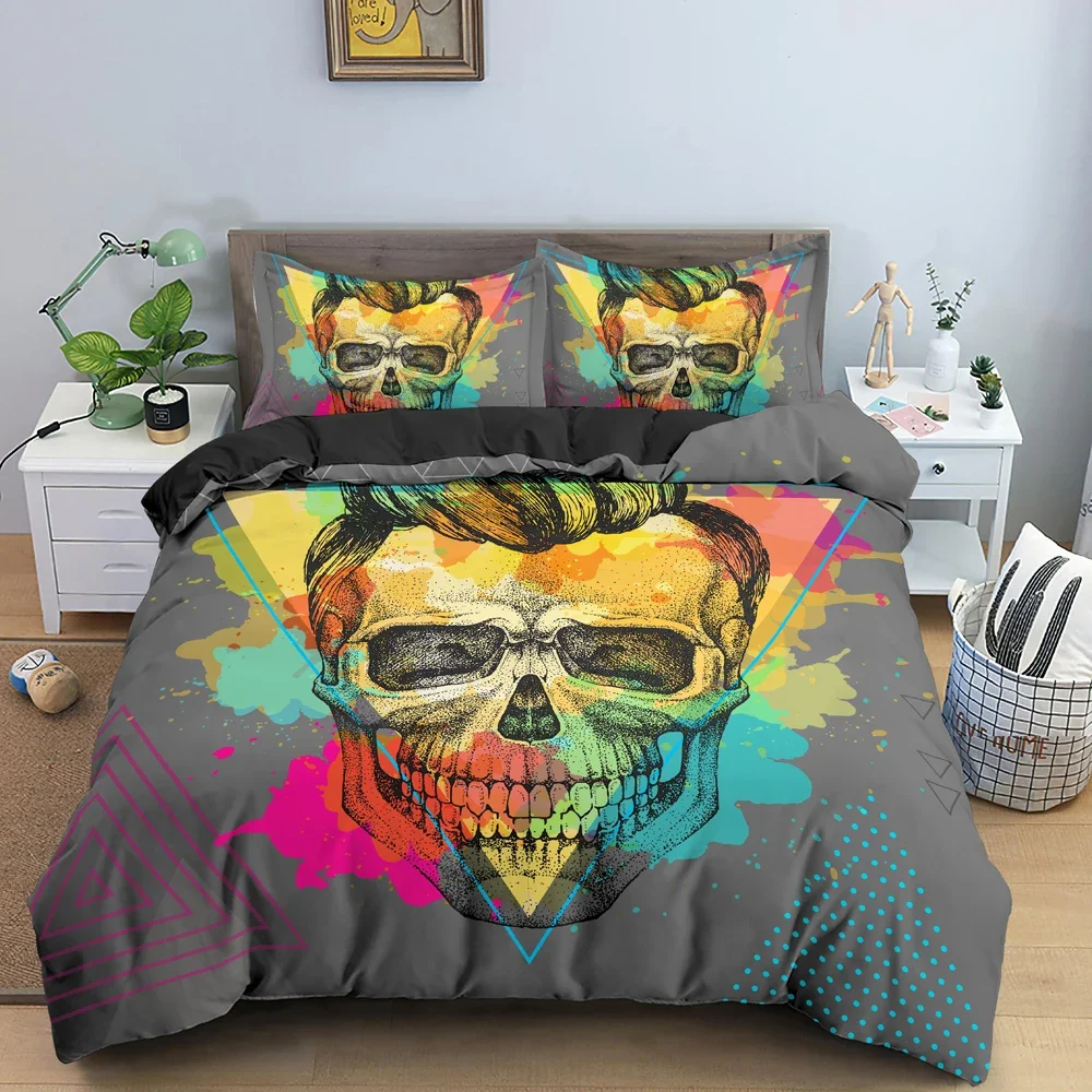 3D Digital Skull Printing Bedding Set, capa de edredão com zíper, solteiro, gêmeo, duplo, completo, rainha, rei, estilo quente, 2 pcs, 3pcs