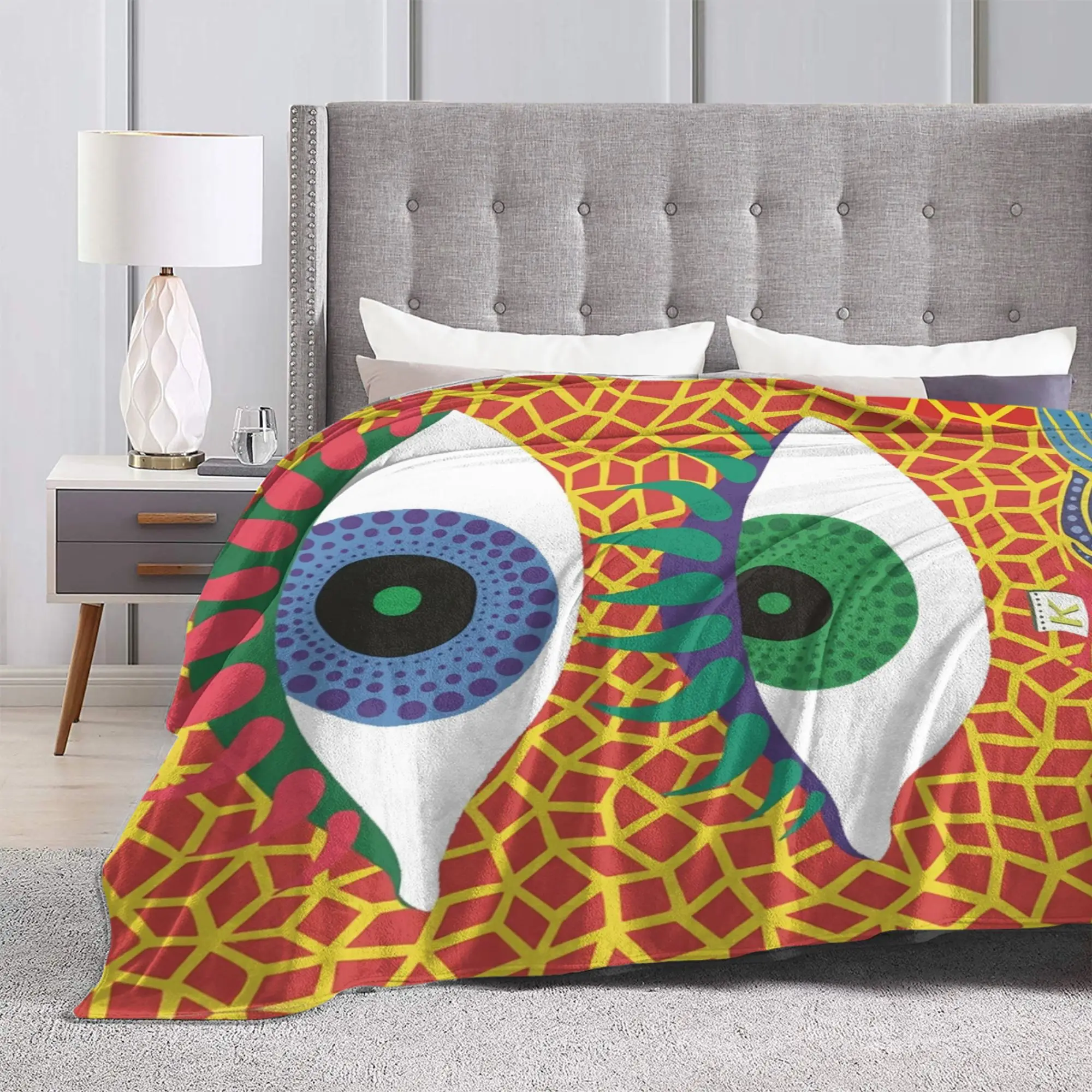 Two Eye Yayoi Kusama Blanket Polka Aesthetic Flannel Funny Soft Throw Blankets for Bed Sofa Decoration