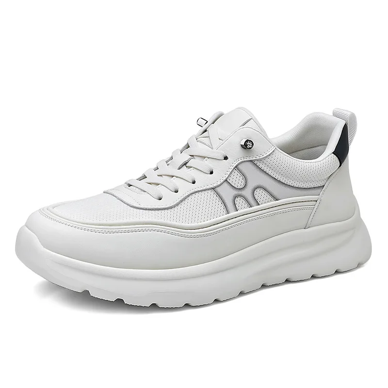 

2026 Spring Summer Genuine Leather Sneakers for Man Solid Color Business Casual Shoes Male Fashion Lace Free Zapatos De Hombre