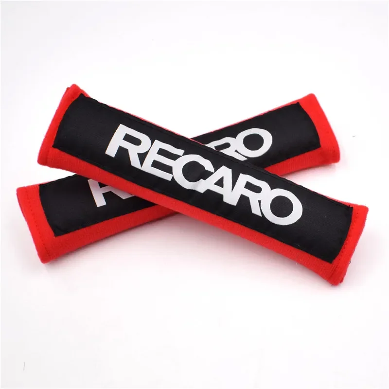 2pcs JDM RECARO Seat Belt Cover Cotton Soft Harness Pads Seatbelt Shoulder Pad Red/Black