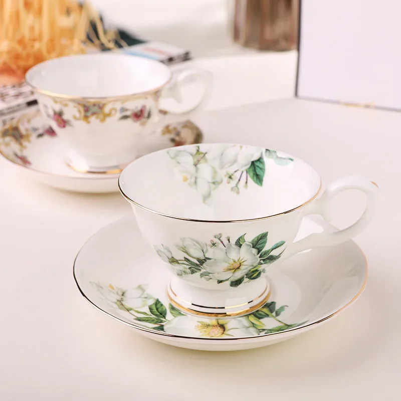 British Flower Style Bone China Coffee Cup and Set Rural Ceramic Cup Vintage Afternoon Tea Cup