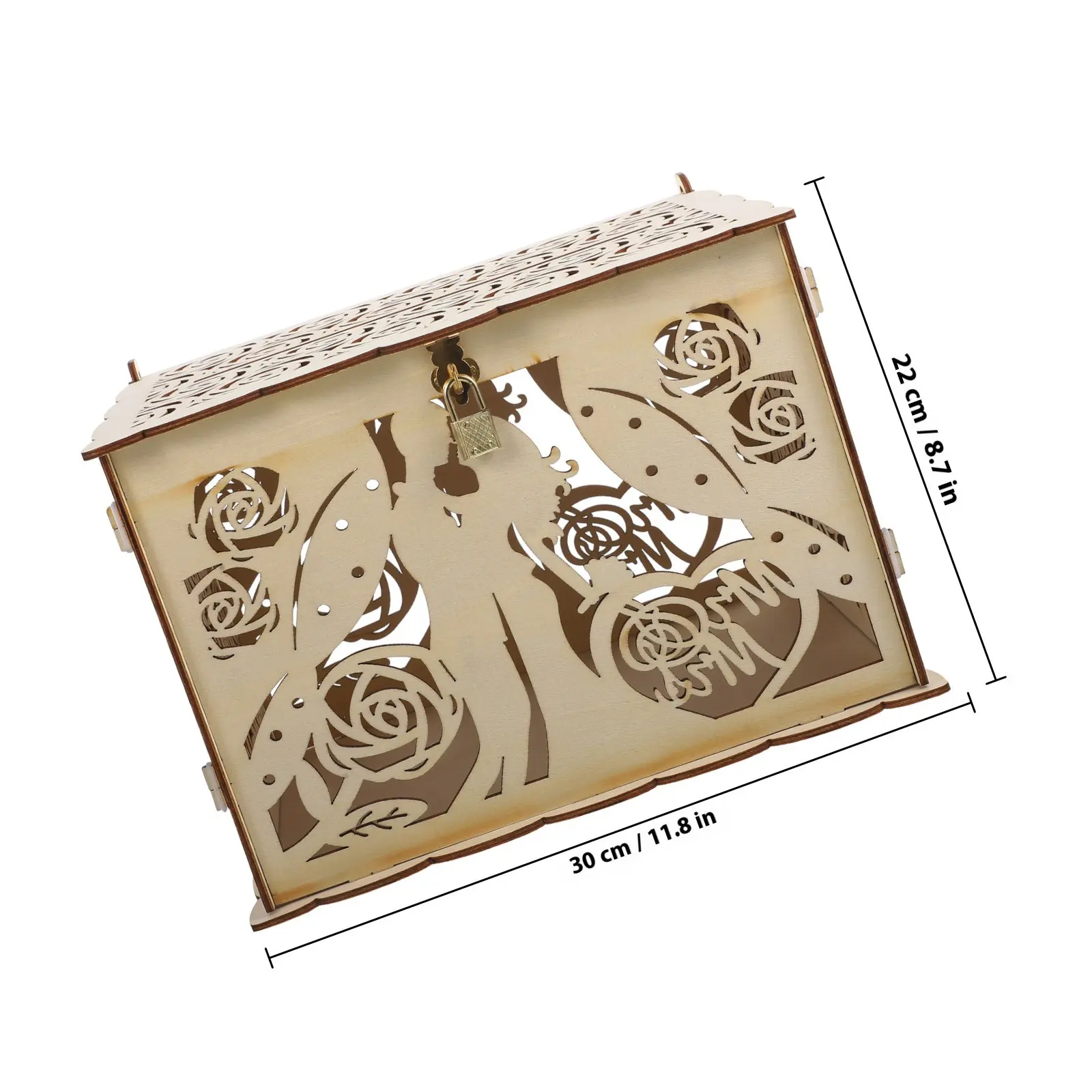 Hollowed Out Rustic Wooden Wedding Card Box for Reception Guest Sign-in Cards Envelopes Money Gifts Keepsake Box Decor view 5