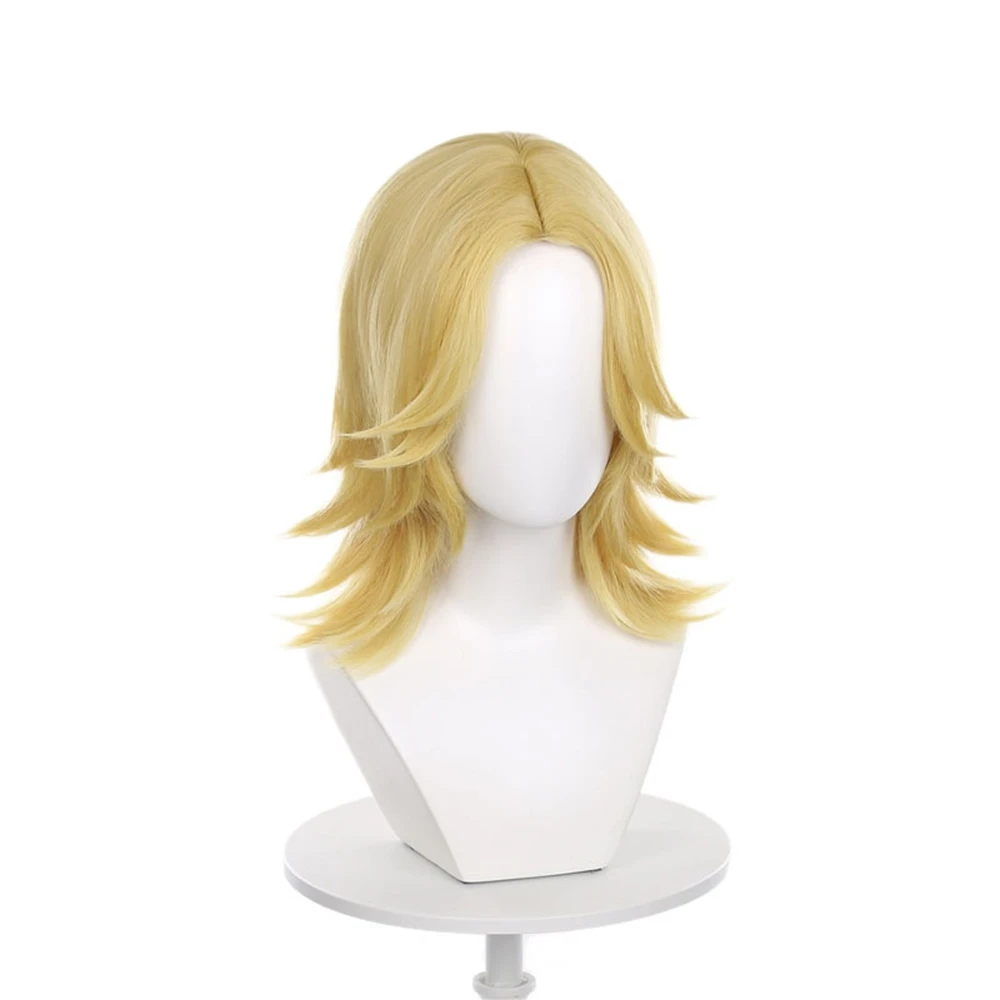 Picture 4: Medium Length Light Blonde Synthetic Cosplay Wig for Anime Characters, Straight Style with Slightly Curled Ends