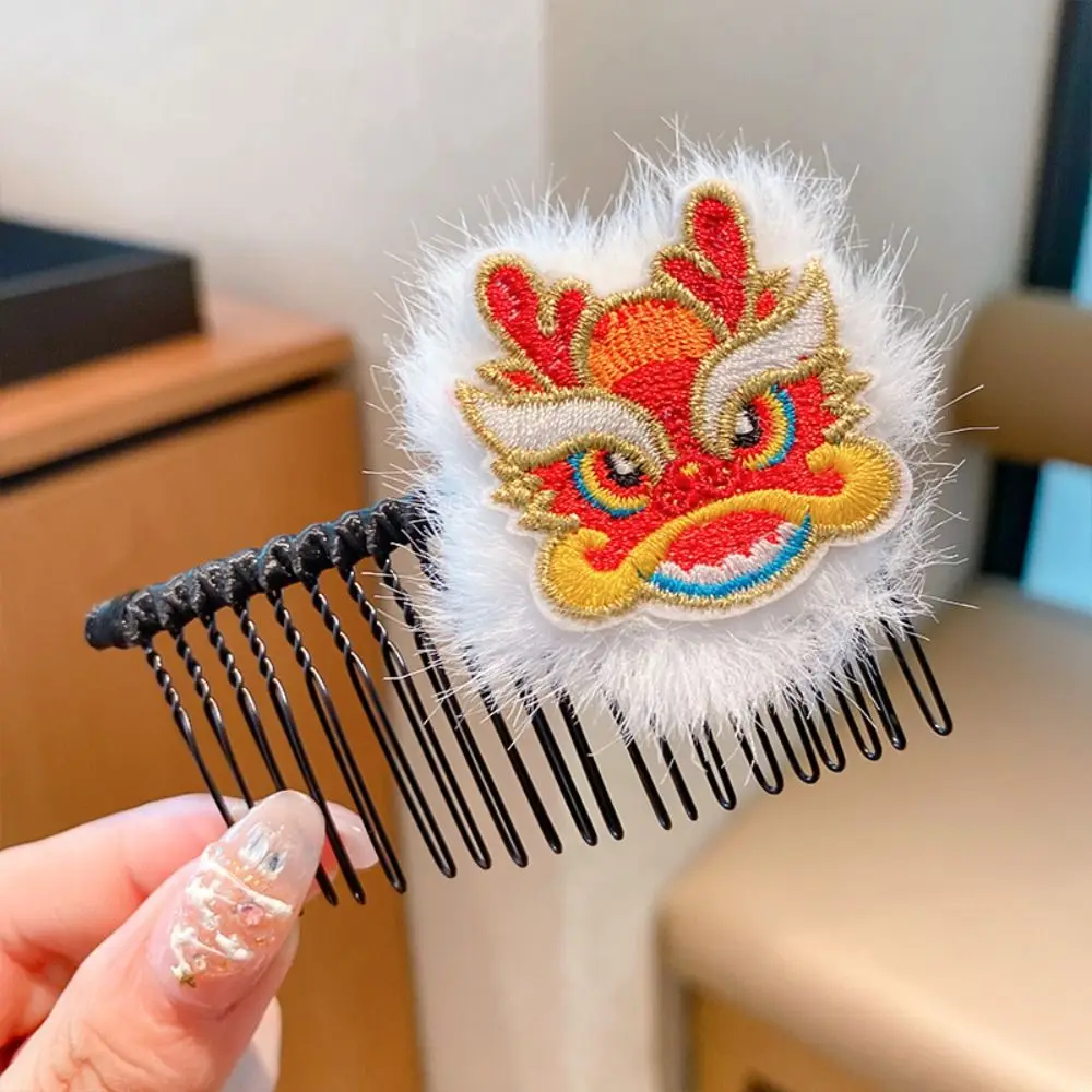 Embroidery Children Red Hairpin Hair Clip Awakened Lion Chinese New Year Headwear Ancient Headwear Bow Lion Dance Hair Comb Baby