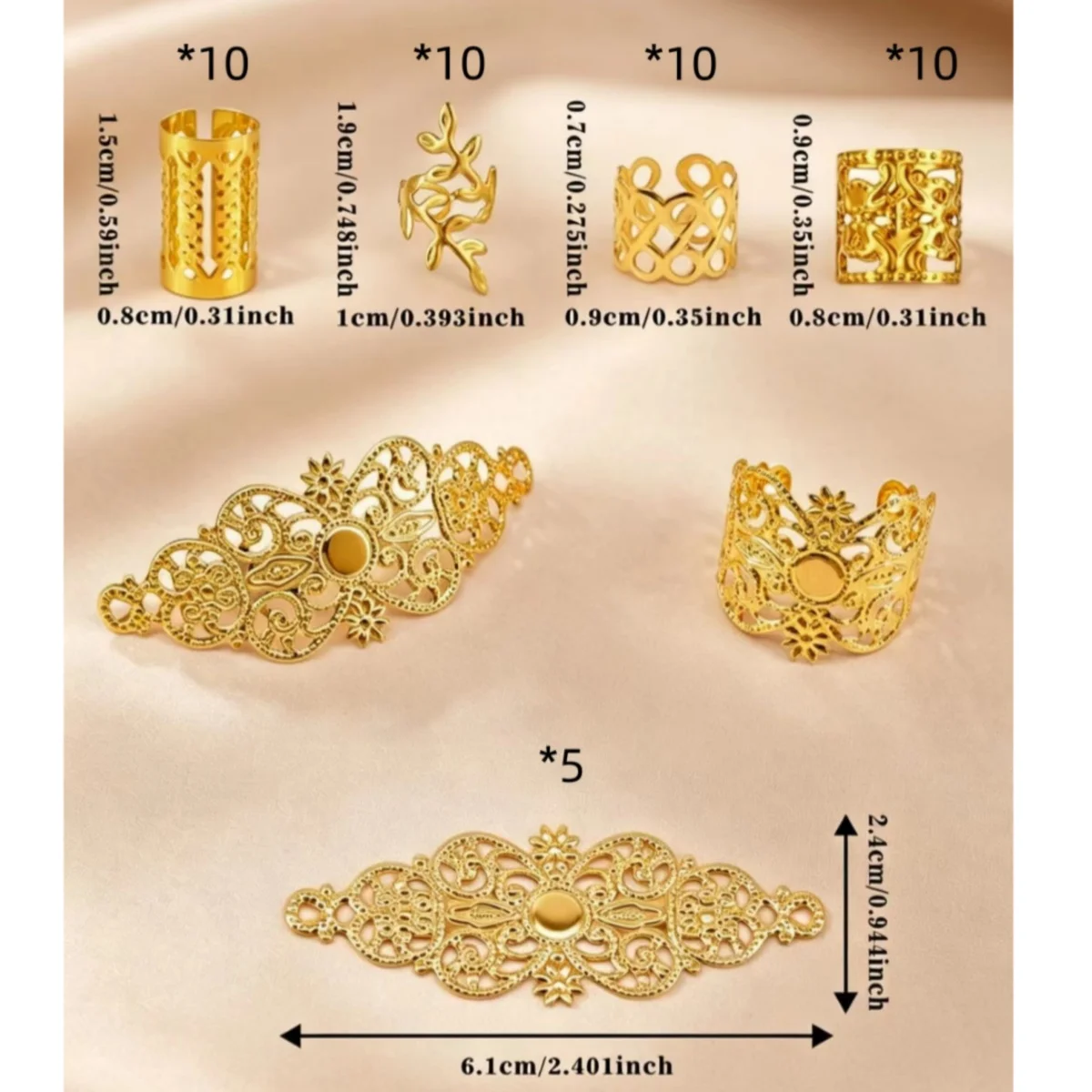 45-teiliges Wikinger-Keltisches Gold-Haaranhänger-Set, Hohlkreuz- & Schmetterlings-Dreadlock-Perlen, Mittelalterliche Boho-Haaraccessoires für Frauen – Detail 5
