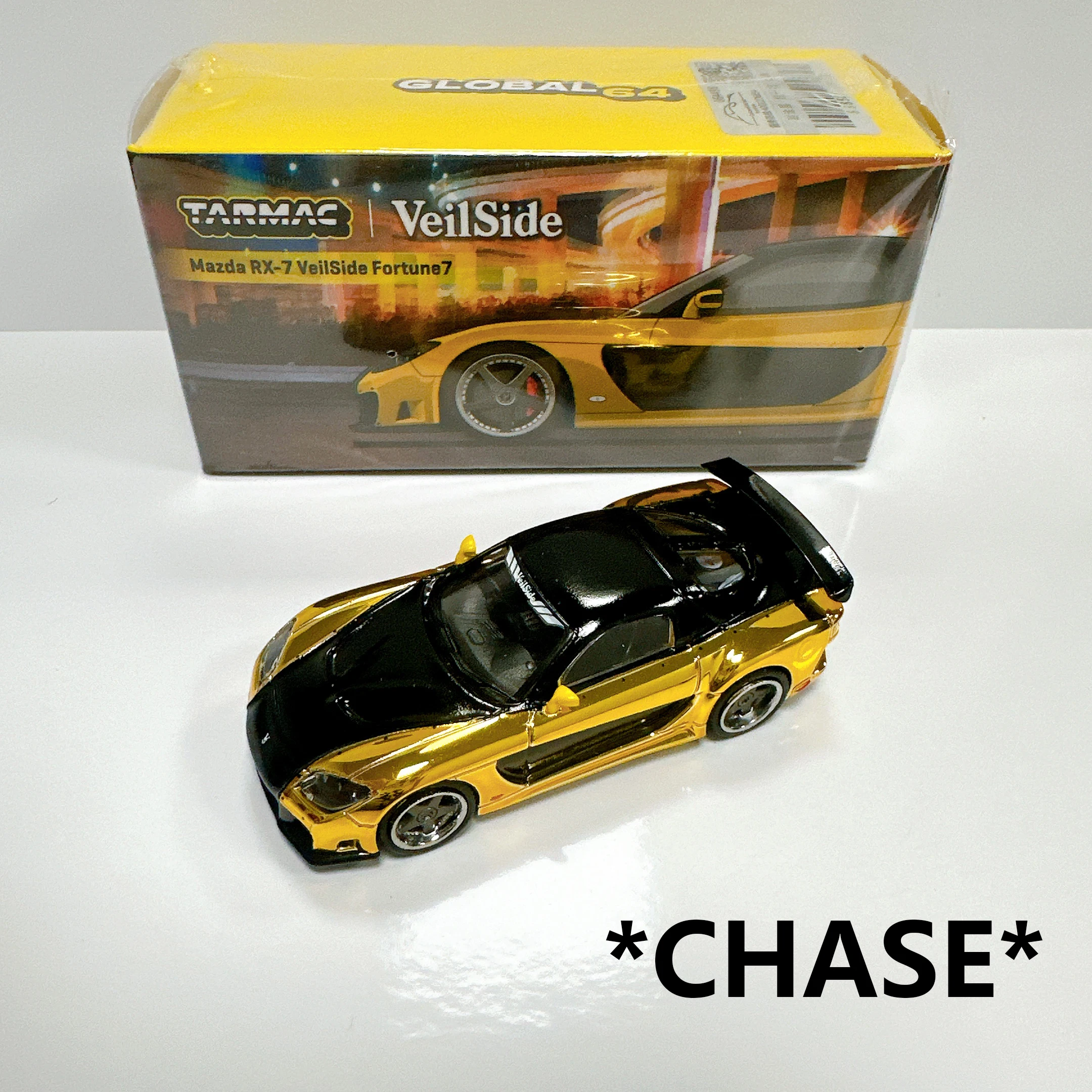 

TW *CHASE* 1:64 Mazda RX7 VeilSide Fortune7 Yellow Black Diecast Car Model Collection Toys Tarmac Works