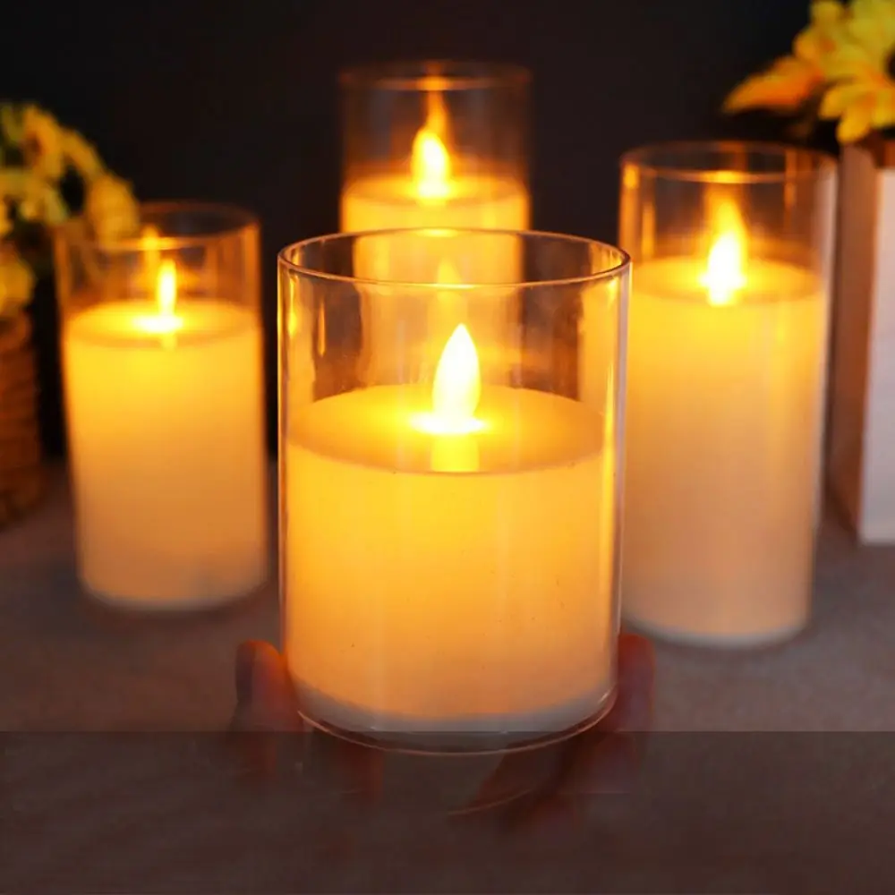 Acrylic LED Flameless Candles Light Battery Operated Simulation Fake Tealight with 3D Flame Flickering Night Light