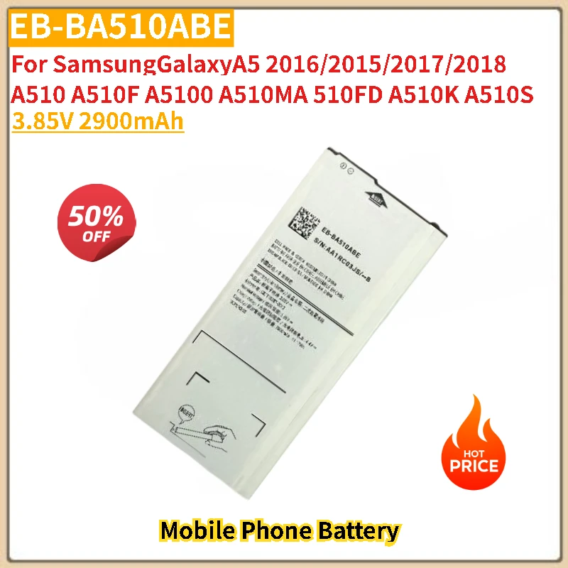 

Аккумулятор для мобильного телефона 3,85 В, 2900 мАч EB-BA510ABE для Samsung GalaxyA5 2016/2015/2017/2018 A510 A510F A5100 A510M A510FD A510K A510S