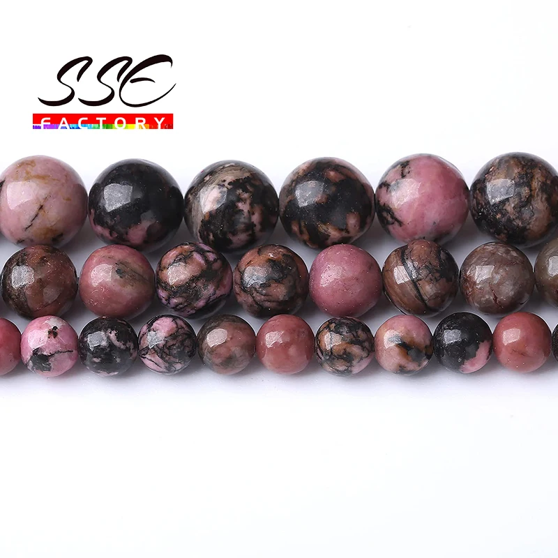 A+ Black Lace Rhodonite Beads Natural Stone Round Loose Spacer Beads For Jewelry Making 4 6 8 10 12mm DIY Bracelet Necklaces 15