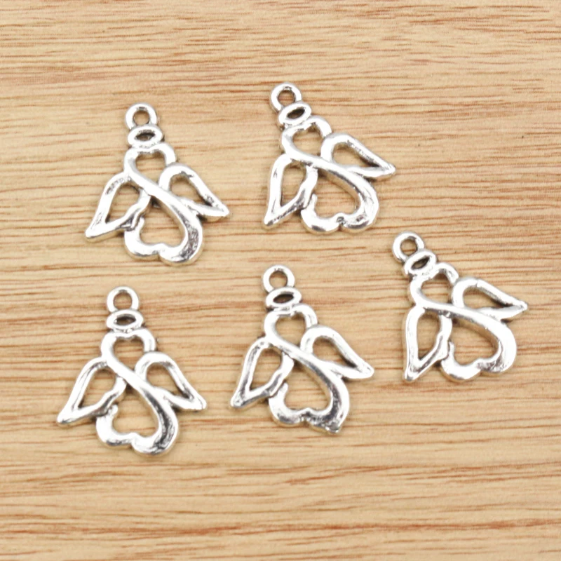 20 sztuk 19x15mm Antique Silver Plated anioł Handmade Charms wisiorek: DIY dla bransoletka naszyjnik — zdjęcie 3