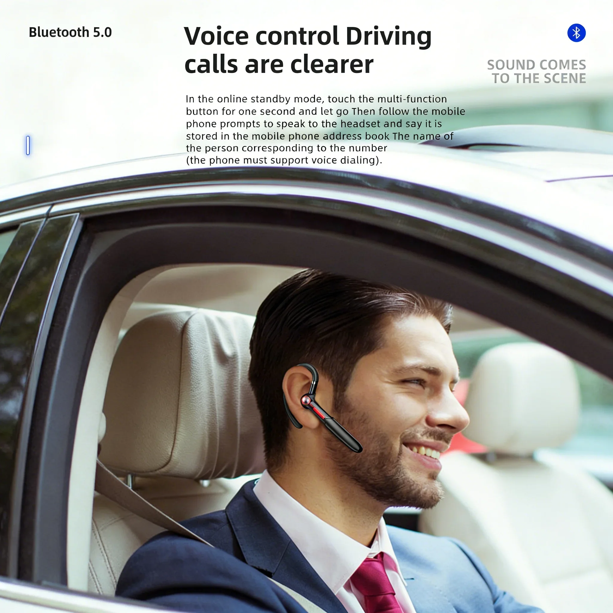 

Business Single Ear Bluetooth 5.0 Headset with Mic Left & Right Ear Wear Hands-Free Call Noise Cancelling For Driving Office