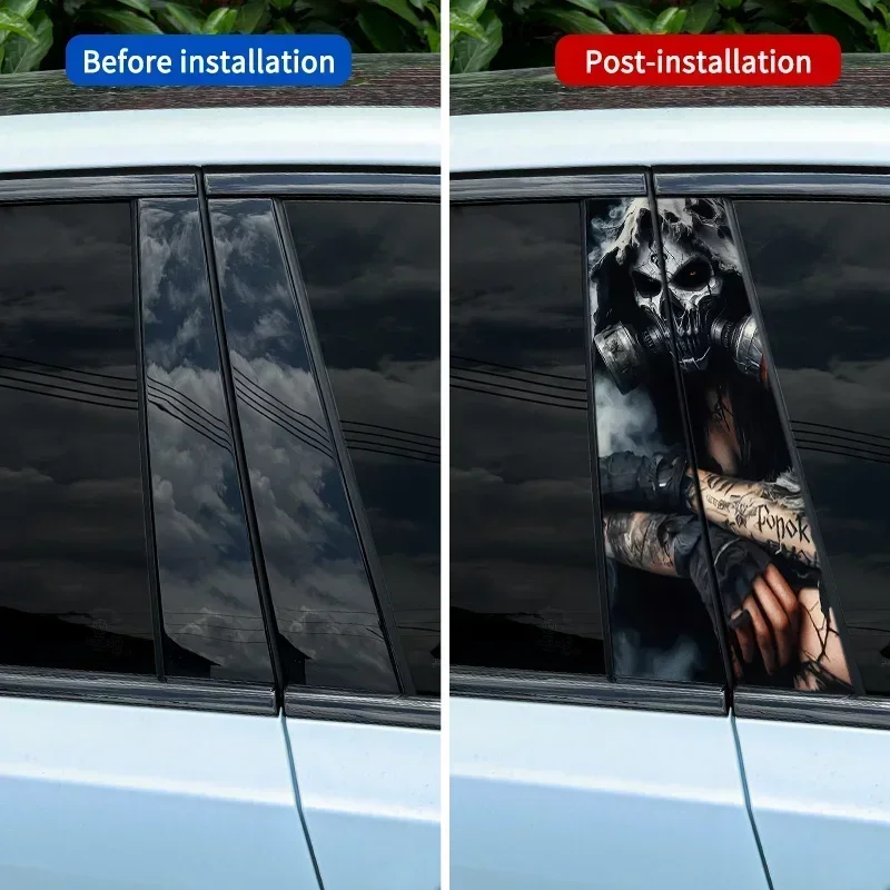 2PCS Skeleton JOKER Car Stickers for Auto Door B-pillar Waterproof Cover Scratches Sunscreen Skull Decals Halloween Decoration view 4
