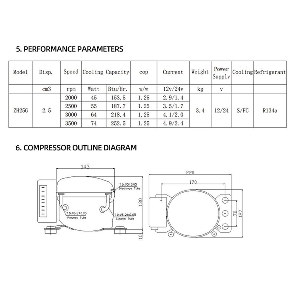 Car Refrigerator Compressor Car Ship Refrigerator Freezer Mini Refrigerator Freezer Compressor with Drive Board Zh25g Zh35g