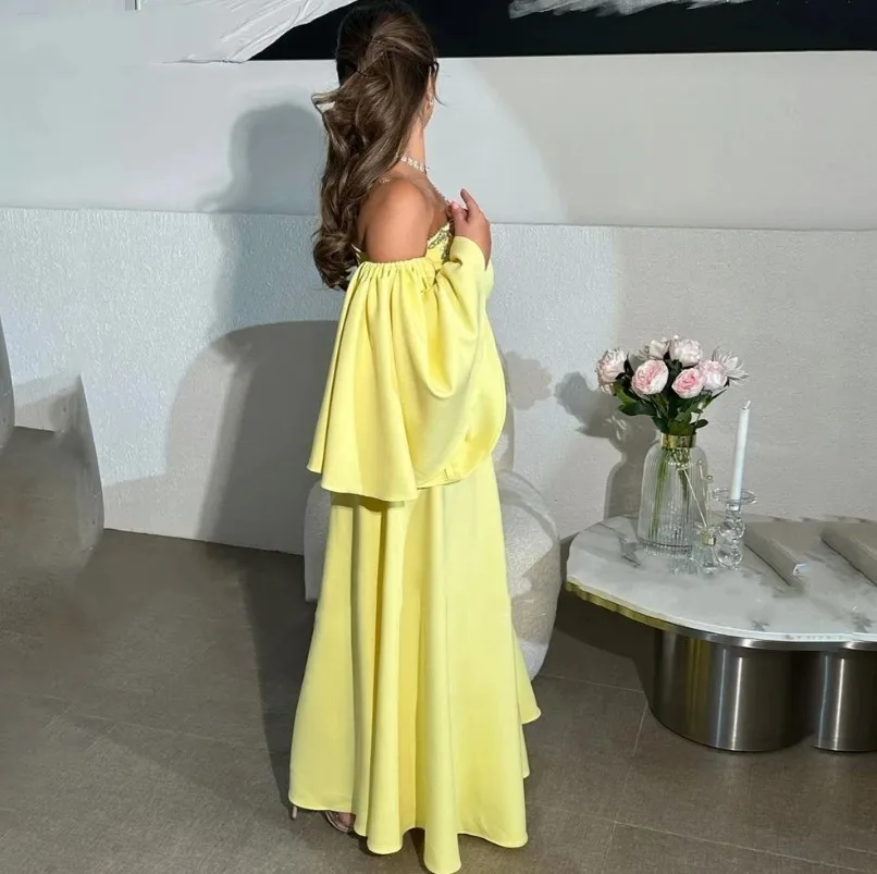 2024 Yellow Beaded Long sleeves Bridesmaid Dresses Women Wedding Guest Party Gowns Evening Dress Vestidos Largos Fiesta