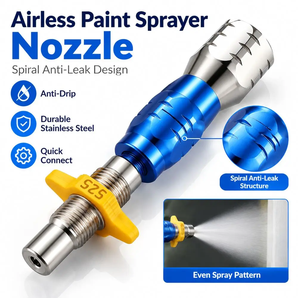 Stainless Steel Quick Connect Spray Tip Spiral Anti-Leak Airless Paint Sprayer Nozzle Anti-Drip Threaded Connection
