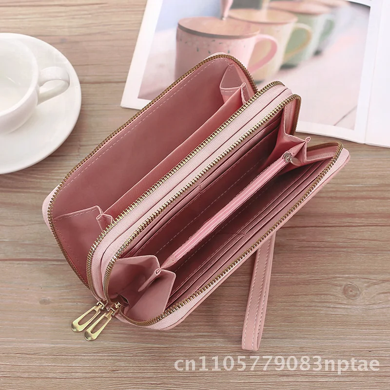 Women's Long Multi-function Wallet Double Zipper Card Bag Clutch Trendy Fashion Synthetic Leather Urban Minimalist Design