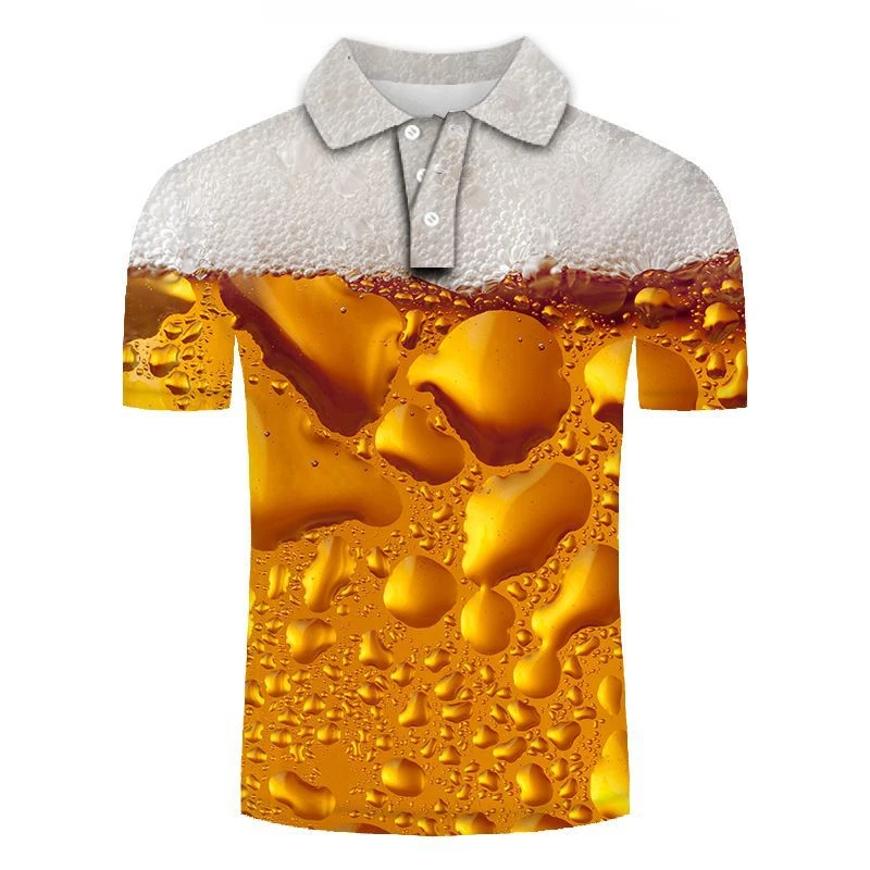 Lustiges Bier 3D-Druck Sommer Button-Down-Kragen Herren Polos hirt lässige Tops übergroße Kurzarm