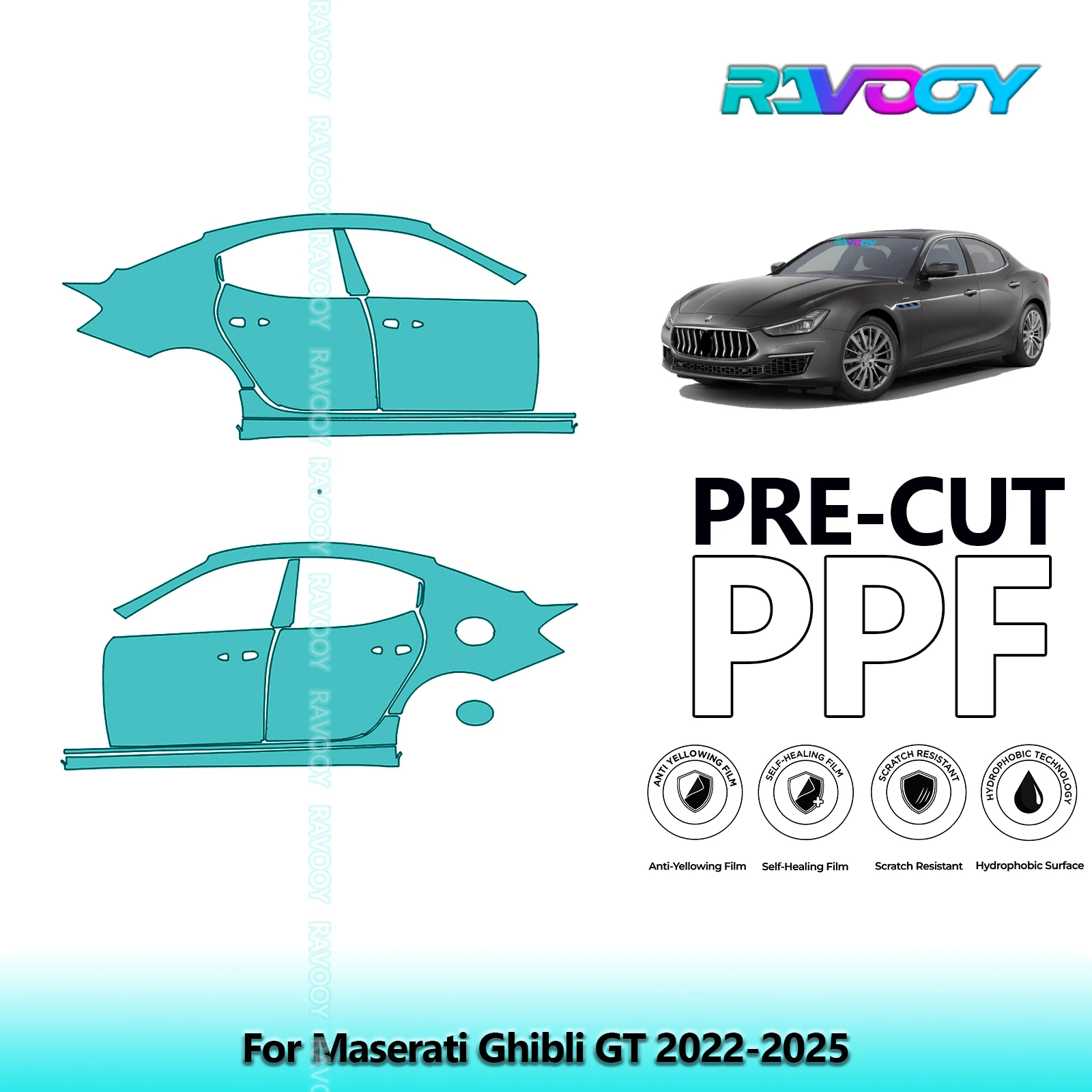 

For Maserati Ghibli GT 2022-2025 8.5mil Clear Matte Pre-Cut PPF Door & A/B Pillar Kit TPU Paint Protection Film Set