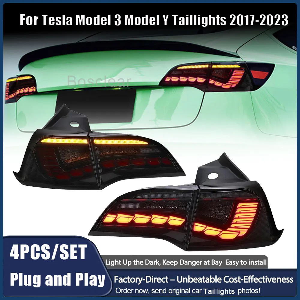 

Car LED Tail Lights Assemblies For Tesla Model 3 / Y 2017-2023 Auto Rear Taillamp Fog DRL Brake Turn Signal Lamps Plug and Play