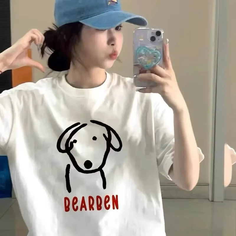 

Cute Dog Print New Short-sleeved White T-shirt for Women in Summer American Retro Design Trendy Top T Shirt Women Clothing