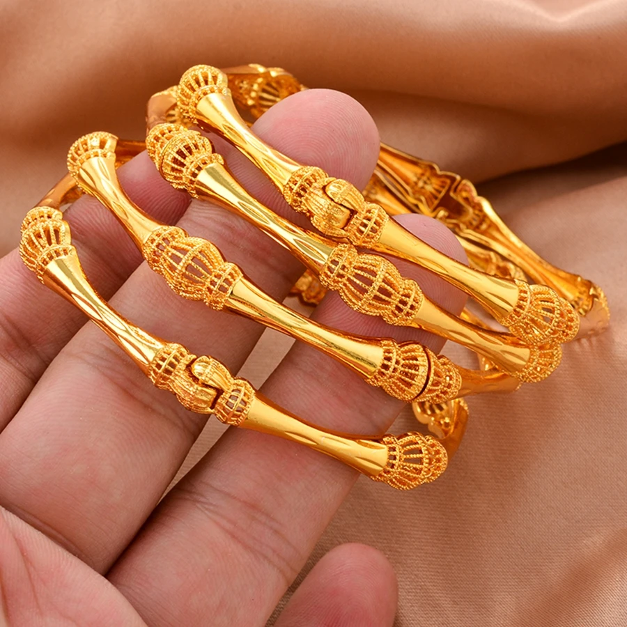 

Ethiopian Gold Color Bangles For Women Men 24k Nigerian African Bridal bracelets Gifts ﻿