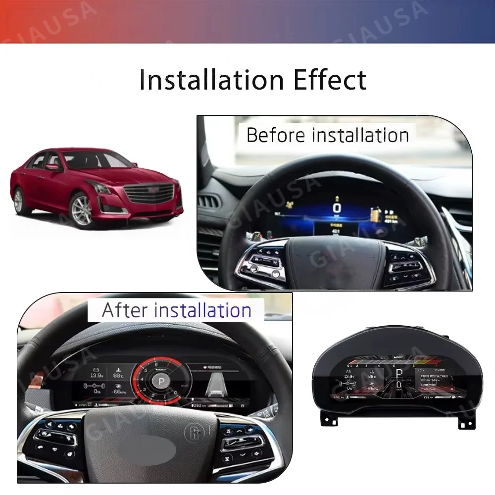 12.3 inch Digital Instrument Cluster For Cadillac XTS/CTS 2014- 2019 Virtual Cockpit Speedometer HD Display Wireless CarPlay