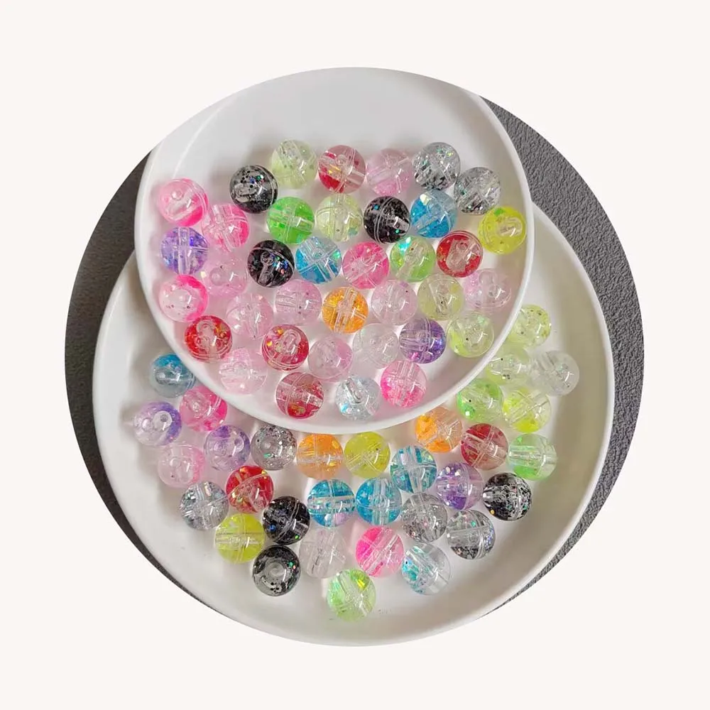 18mm Cute Transparent Colorful Acrylic Pearl Beads Round Loose Space Beads for Jewelry Making DIY Bracelet Accessories