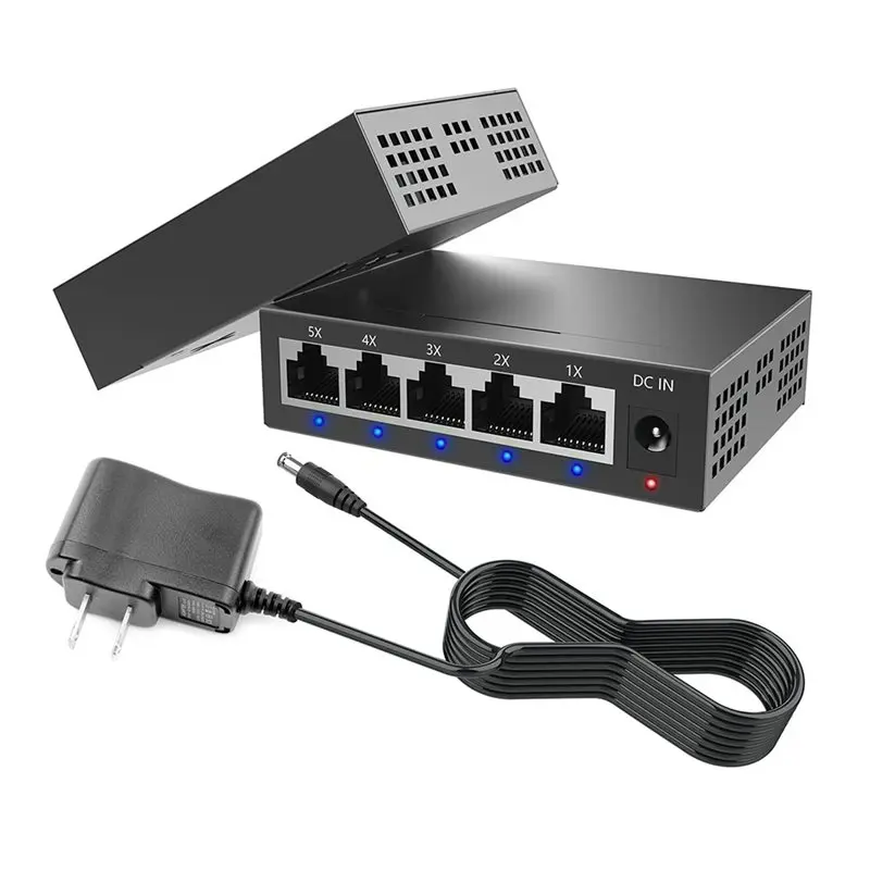 Exquisite-2X 5 Port Gigabit Industrial Switch 1000Mbps Mini Network Ethernet Switch Home Splitter Network Distributor US Plug