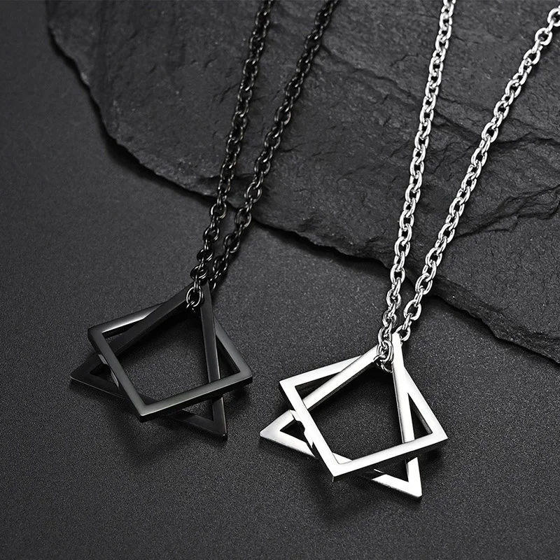 Mens Jewellery Hip Hop Necklace for Men Triangle Square Collar Combinado Boyfriend Gift Male Accessories 24 Inch Collar Hombre