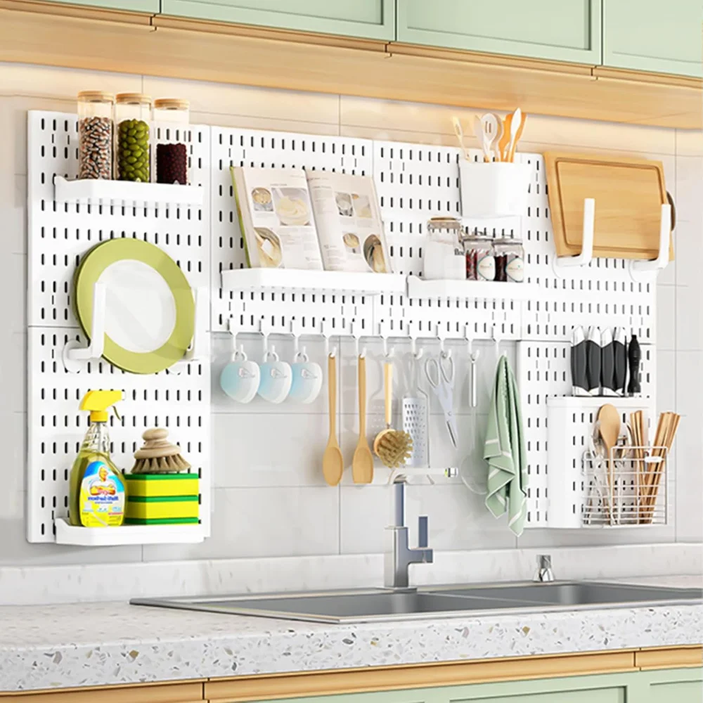 

DIY Pegboard Accessories Kitchen Organization No Drill Hanging Shelf Storage Hooks Wall Organizer Crafts For Garage Room